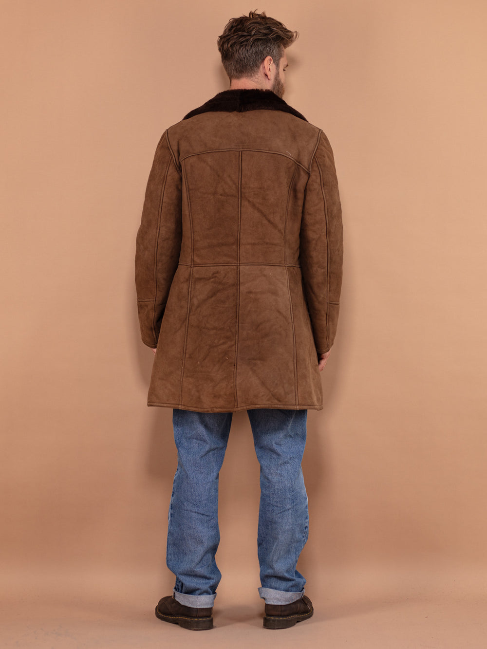 Vintage 70's Men Sheepskin Coat in Brown - NorthernGrip