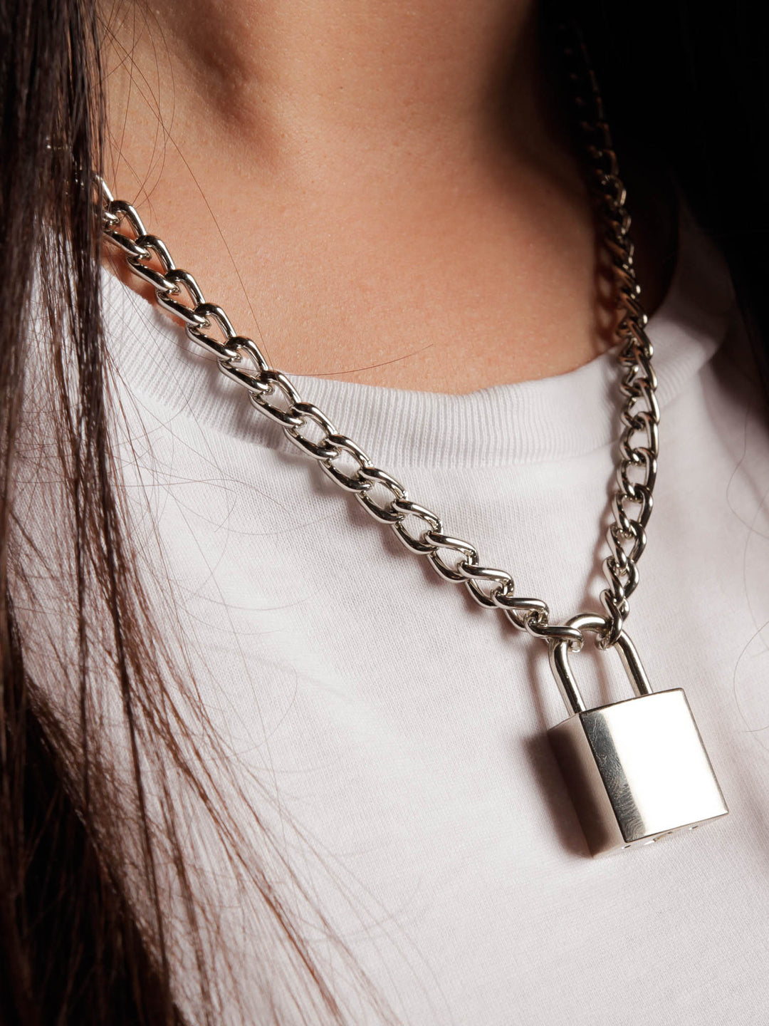 Unisex Silver or Gold Tone Padlock Steel Chain Necklace