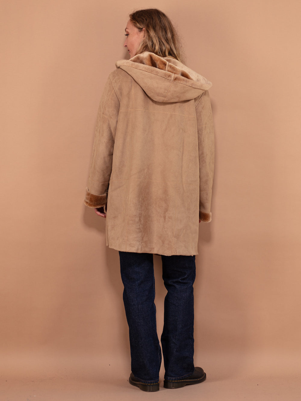 Vintage 90's Faux Sheepskin Coat in Beige - NorthernGrip