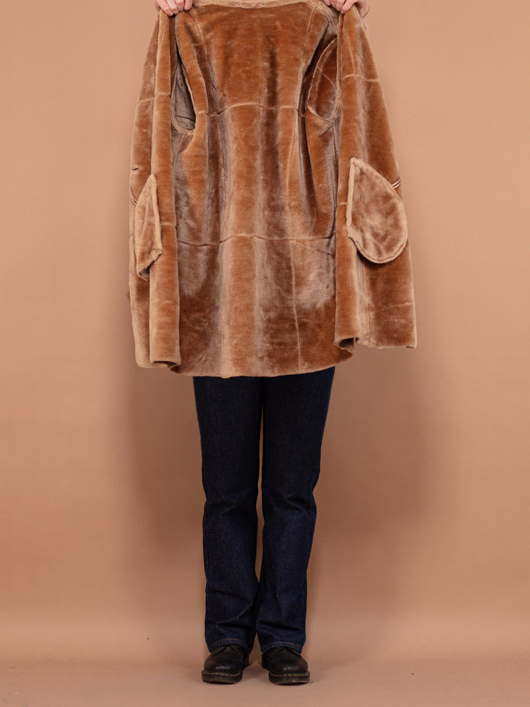 Vintage 90's Faux Sheepskin Coat in Beige - NorthernGrip
