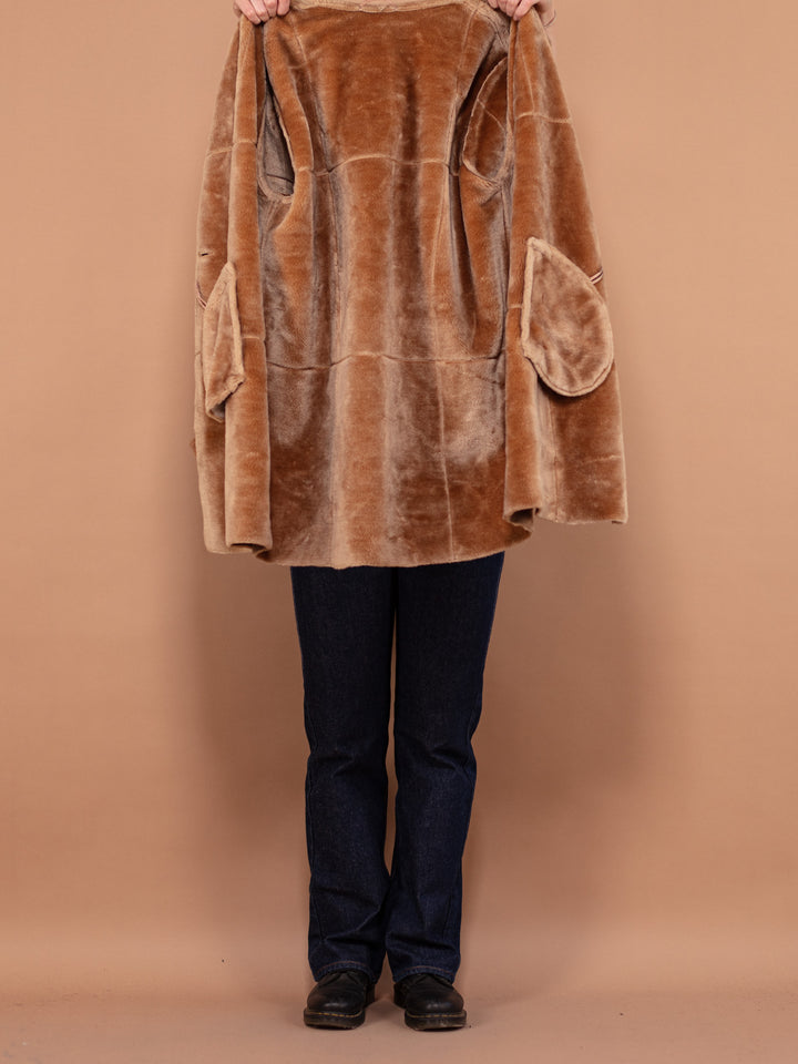 Vintage 90's Faux Sheepskin Coat in Beige - NorthernGrip