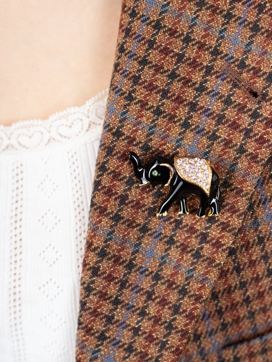 Vintage 90's Black Enamel Elephant Brooch