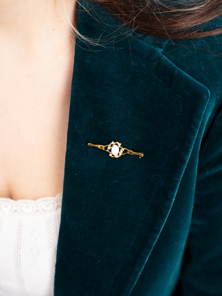 Vintage 90's Opal and Rhinestone Bar Pin