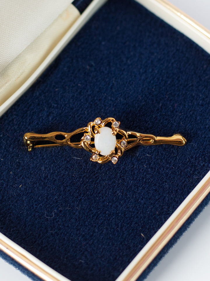 Vintage 90's Opal and Rhinestone Bar Pin