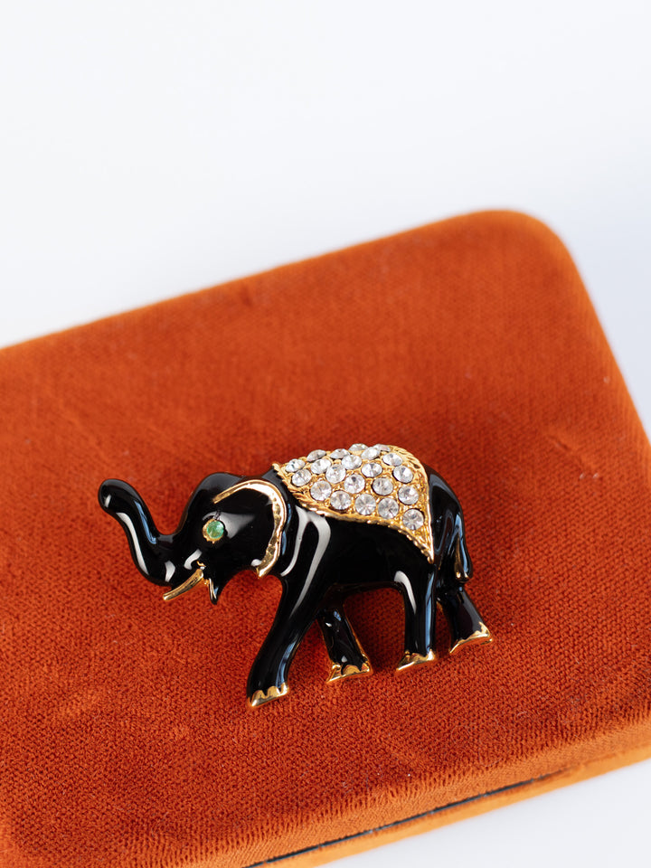 Vintage 90's Black Enamel Elephant Brooch