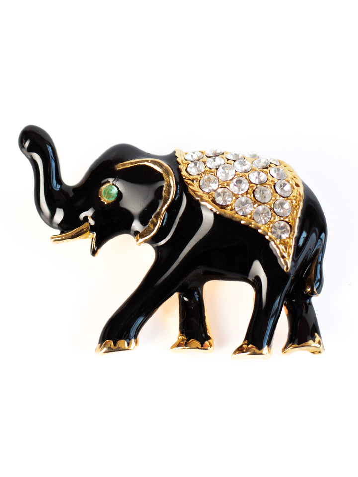 Vintage 90's Black Enamel Elephant Brooch