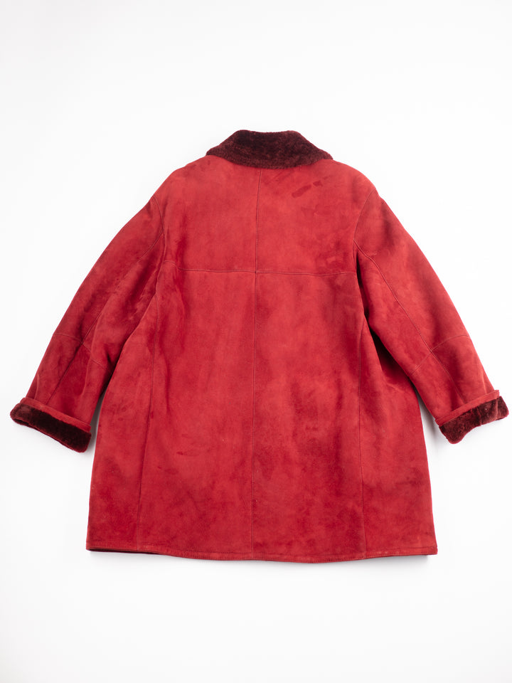 Vintage 80's Women Sheepskin Shearling Coat in Red