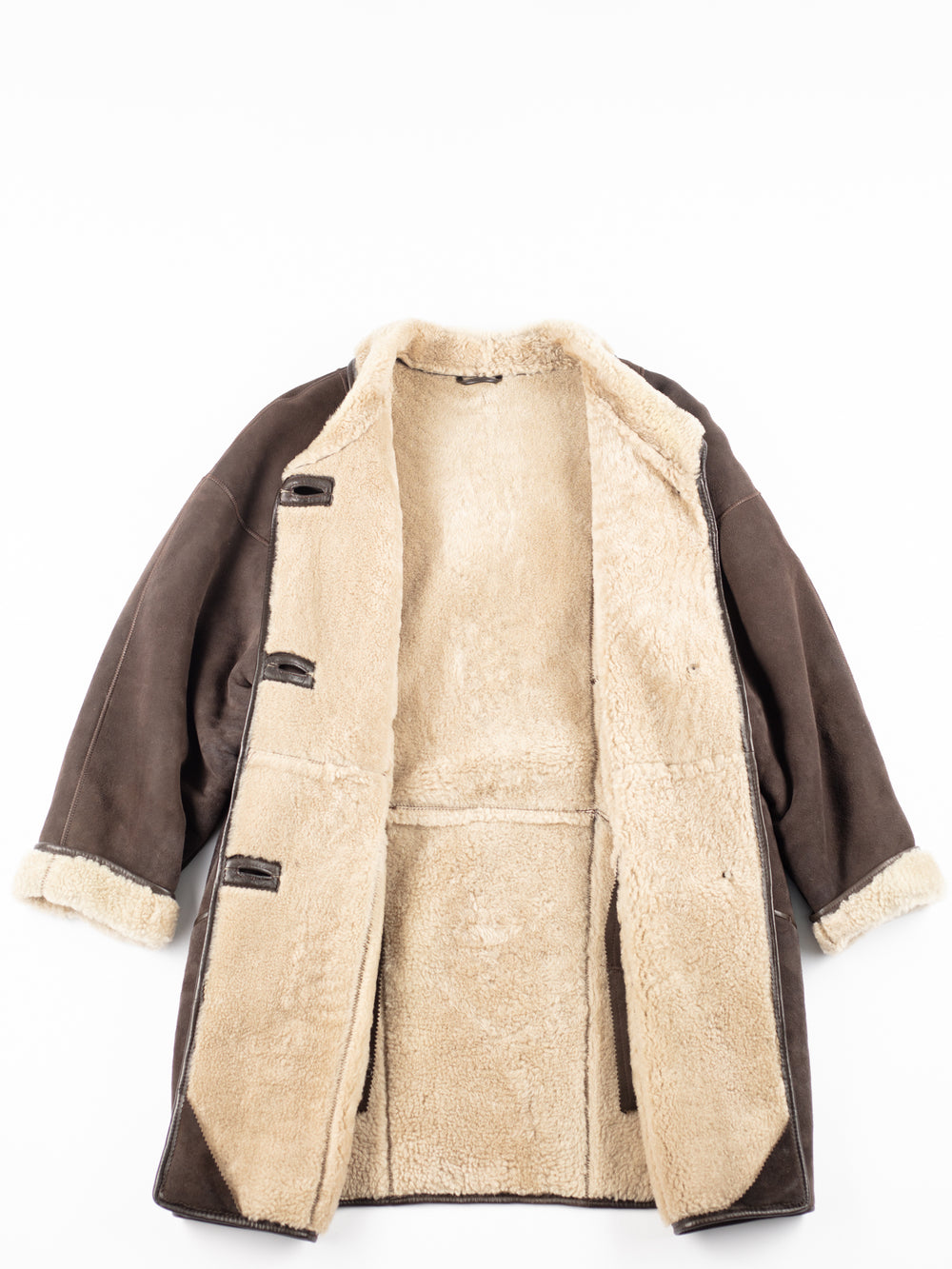 Vintage 80's Women Faux Sheepskin Coat in Brown