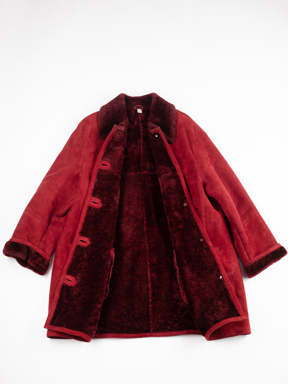 Vintage 80's Women Sheepskin Shearling Coat in Red