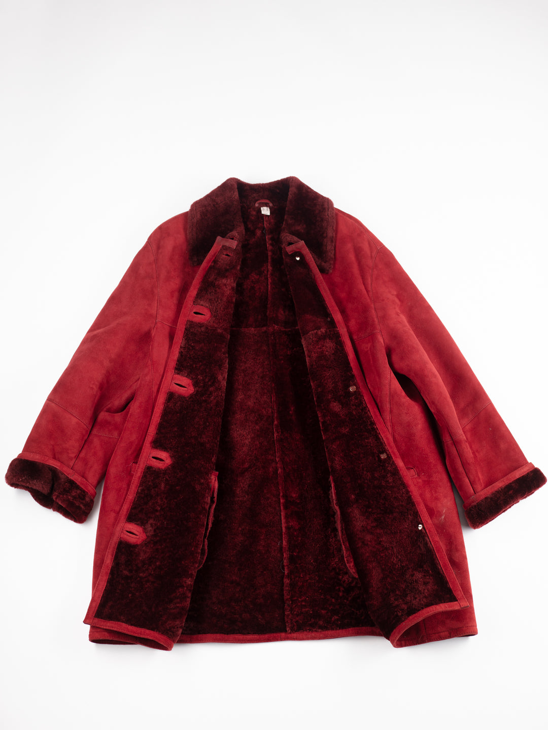 Vintage 80's Women Sheepskin Shearling Coat in Red