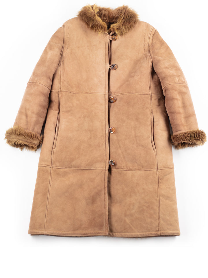 Vintage 70's Women Sheepskin Penny Lane Coat in Brown