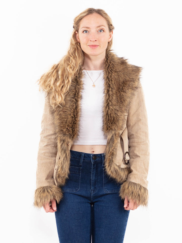 Vintage 90's Women Suede Sherpa Jacket in Beige
