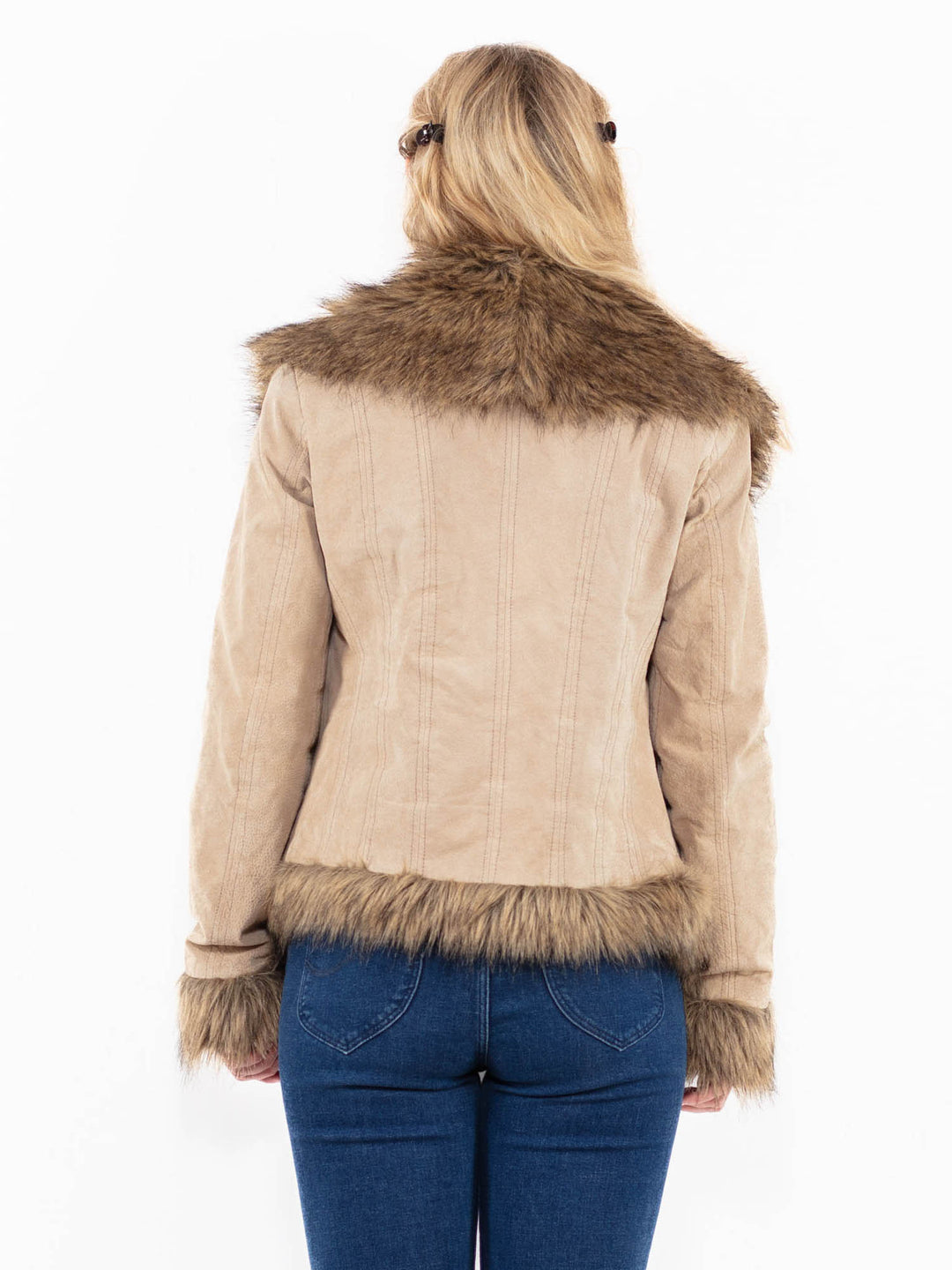 Vintage 90's Women Suede Sherpa Jacket in Beige