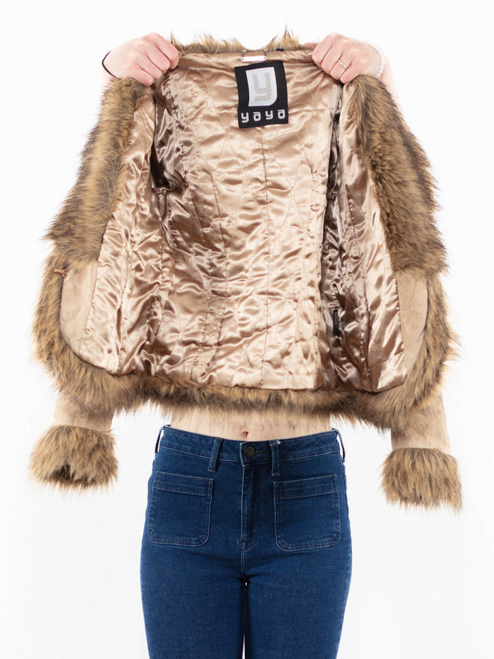 Vintage 90's Women Suede Sherpa Jacket in Beige