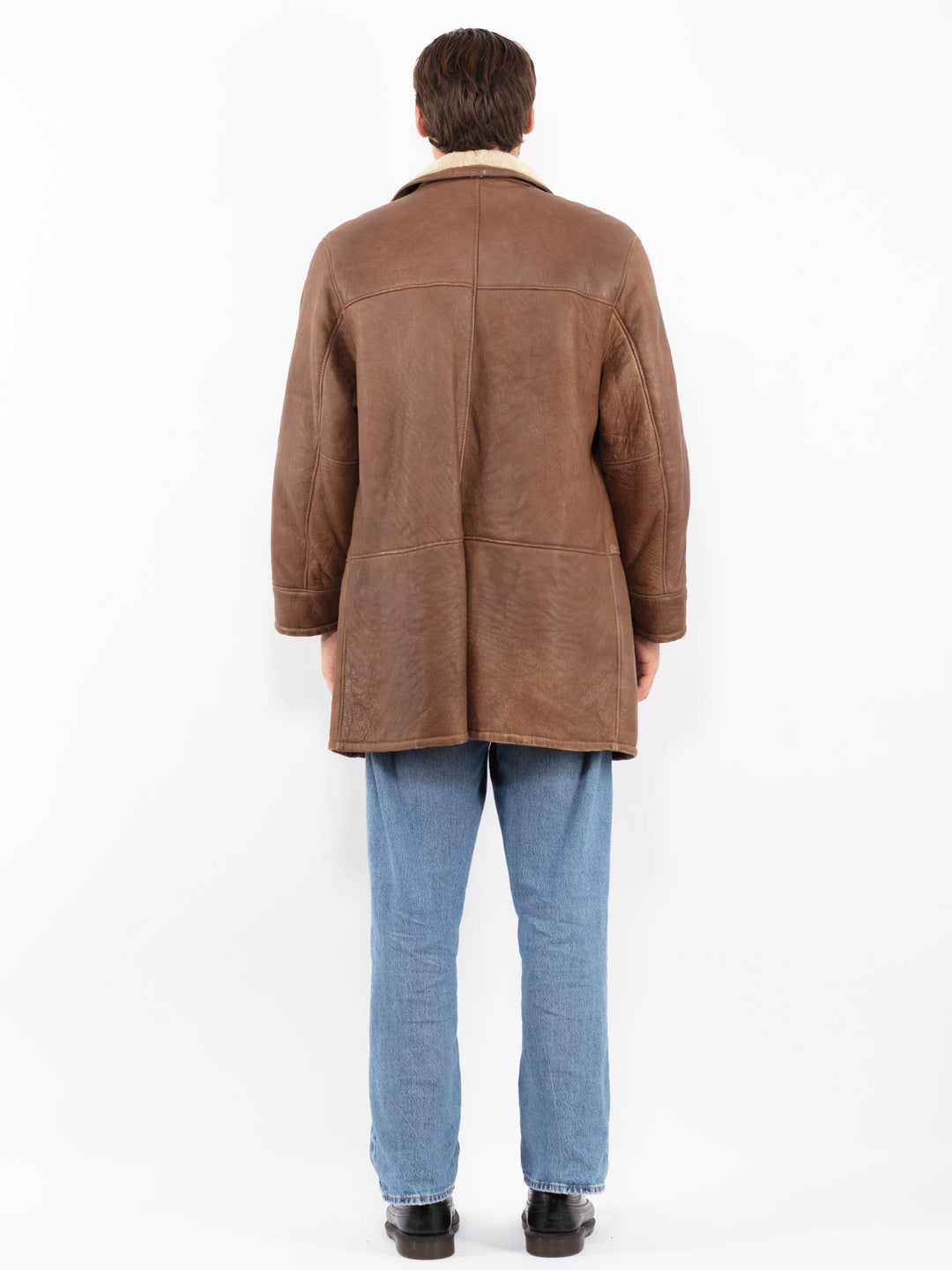 Vintage 90's Men Zip Up Shearling Leather Coat in Brown