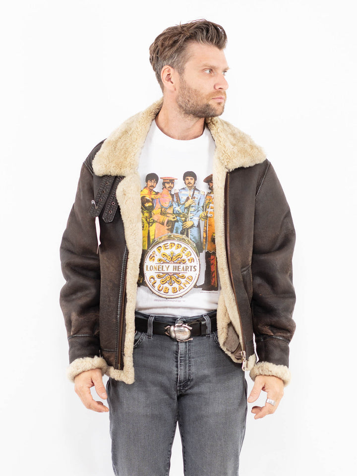 Vintage 80's Men B-3 Sheepskin Aviator Jacket in Brown Contract 920315