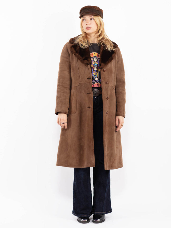 Vintage 70's Women Suede Sherpa Coat in Brown