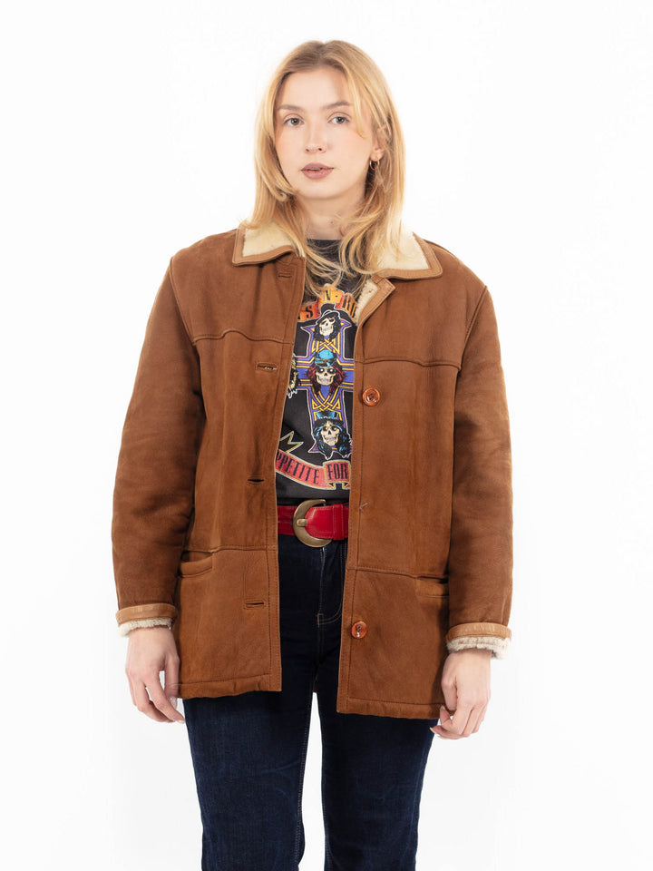 Vintage 80's Women Sheepskin Coat in Brown