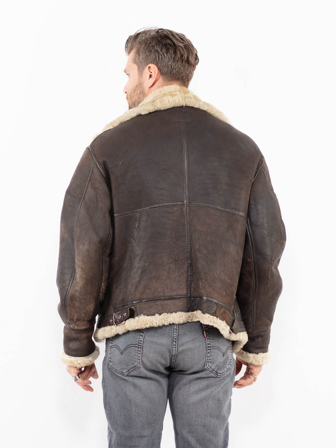 Vintage 80's Men B-3 Sheepskin Aviator Jacket in Brown Contract 920315