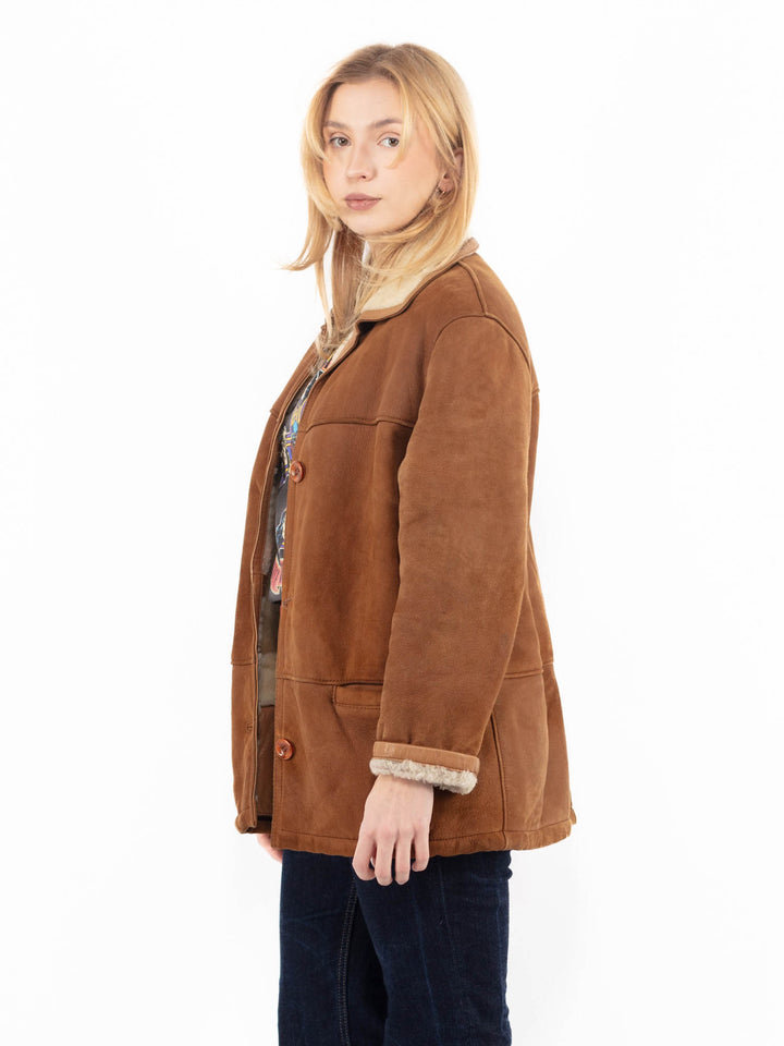 Vintage 80's Women Sheepskin Coat in Brown