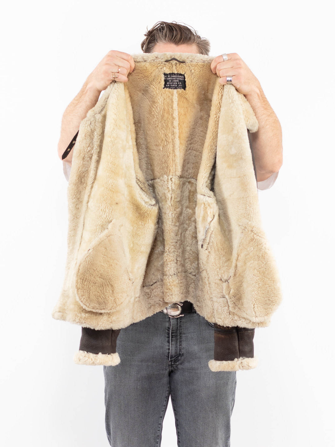 Vintage 80's Men B-3 Sheepskin Aviator Jacket in Brown Contract 920315