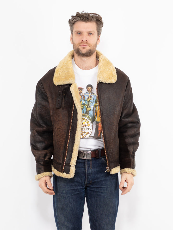 Vintage 80's Men B-3 Sheepskin Aviator Jacket in Brown Contract 822103
