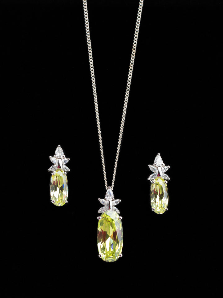 Vintage 90s Sterling Silver Peridot-Colored Necklace & Earrings Set