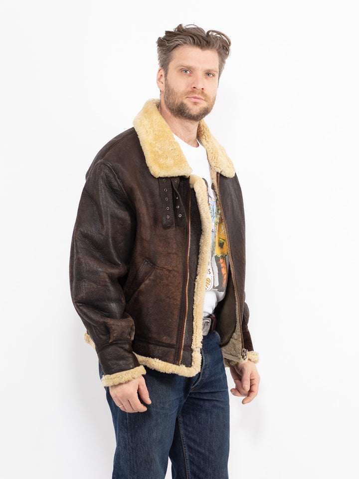 Vintage 80's Men B-3 Sheepskin Aviator Jacket in Brown Contract 822103