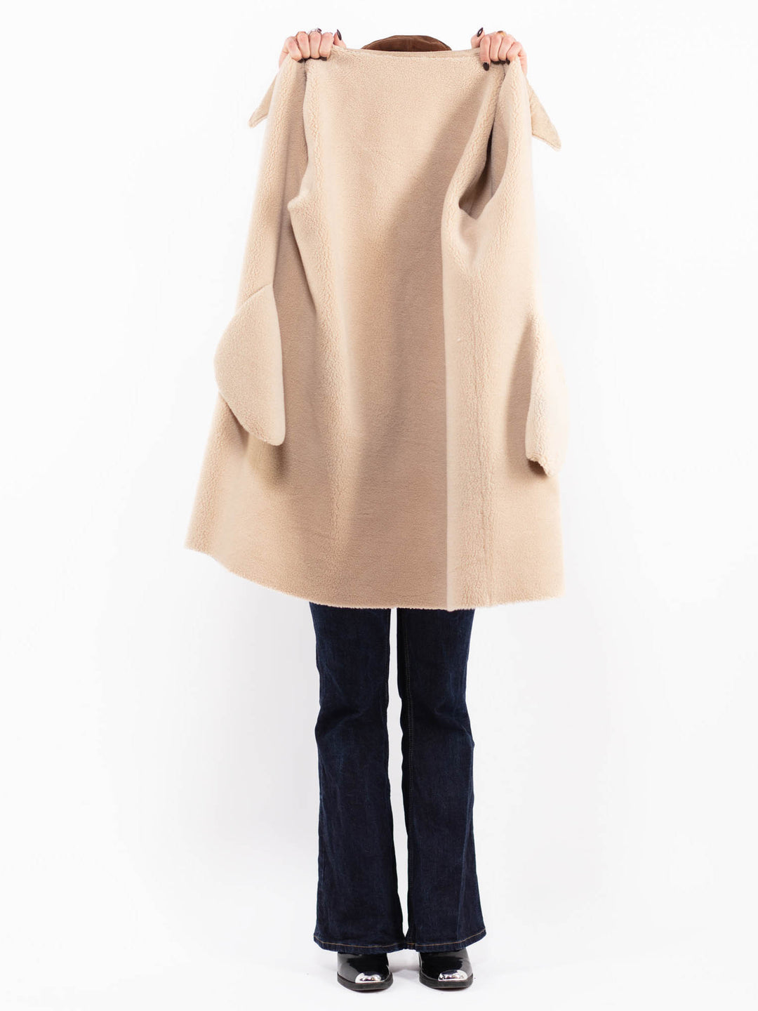 Vintage 90's Women Reversible Faux Sheepskin Coat in Beige
