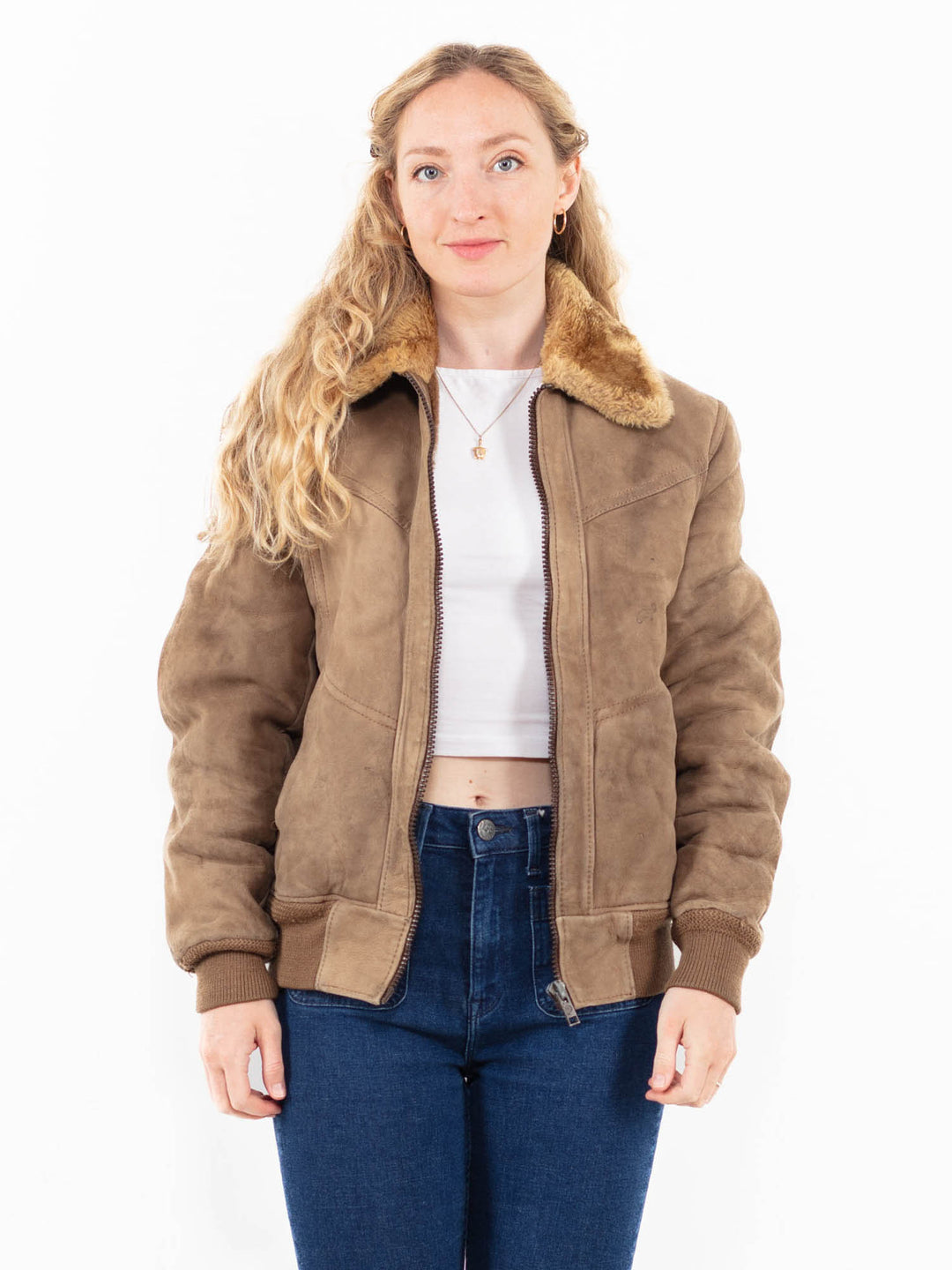 Vintage 70's Women Sheepskin Jacket in Beige