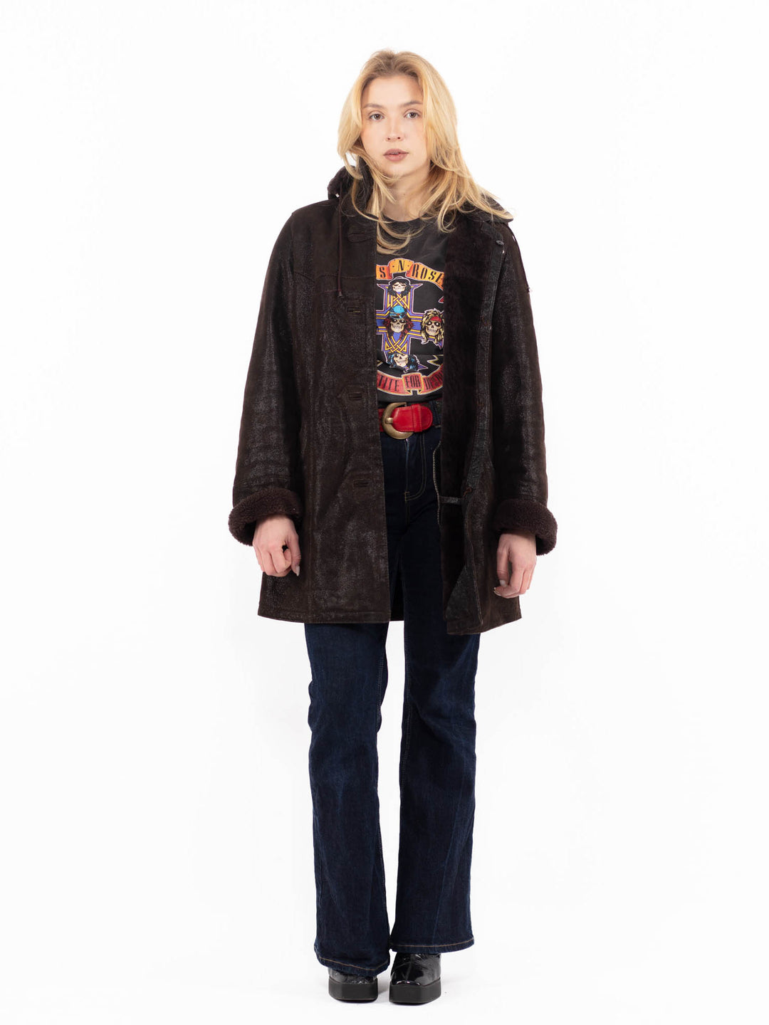 Vintage 80's Women Sheepskin Coat in Brown