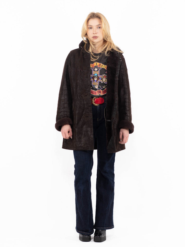 Vintage 80's Women Sheepskin Coat in Brown