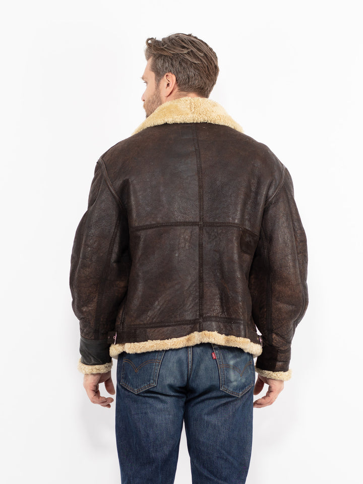 Vintage 80's Men B-3 Sheepskin Aviator Jacket in Brown Contract 822103