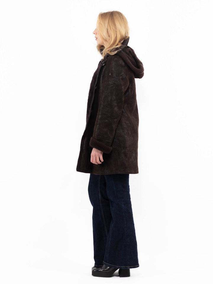 Vintage 80's Women Sheepskin Coat in Brown