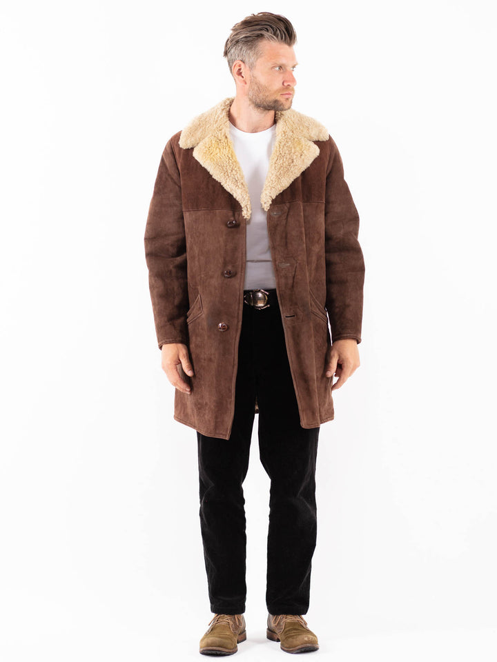 Vintage 70's Men Sheepskin Coat in Brown