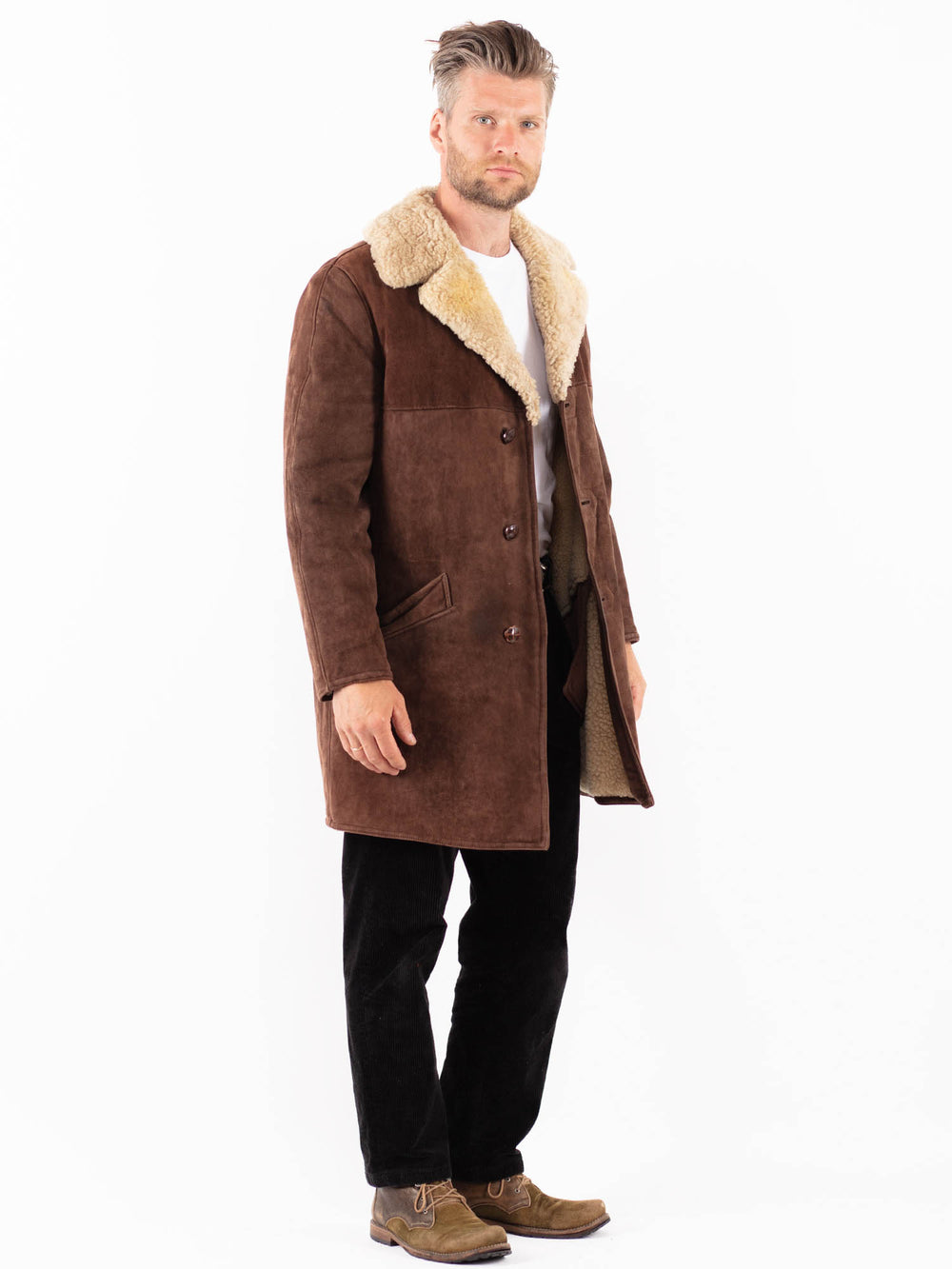 Vintage 70's Men Sheepskin Coat in Brown