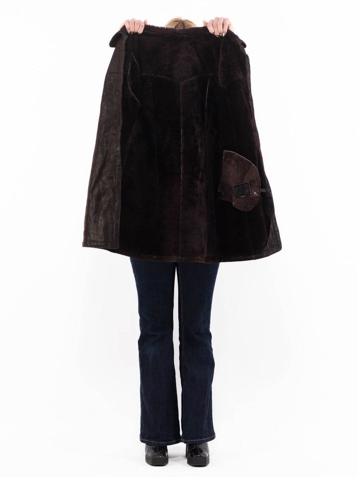 Vintage 80's Women Sheepskin Coat in Brown