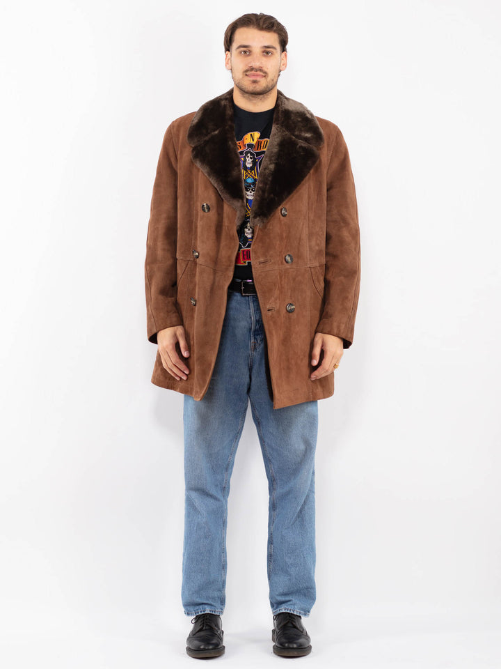Vintage 70's Men Suede Sherpa Coat in Brown
