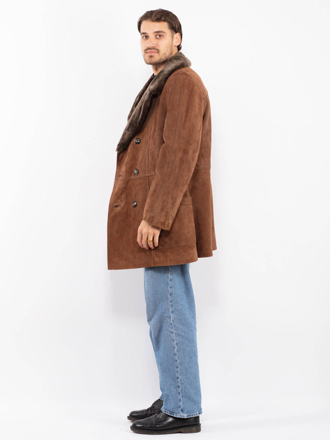 Vintage 70's Men Suede Sherpa Coat in Brown