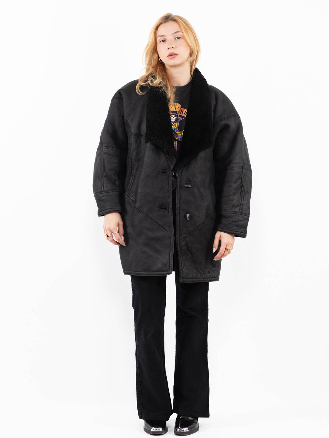 Vintage 90's Women Sheepskin Coat in Blue