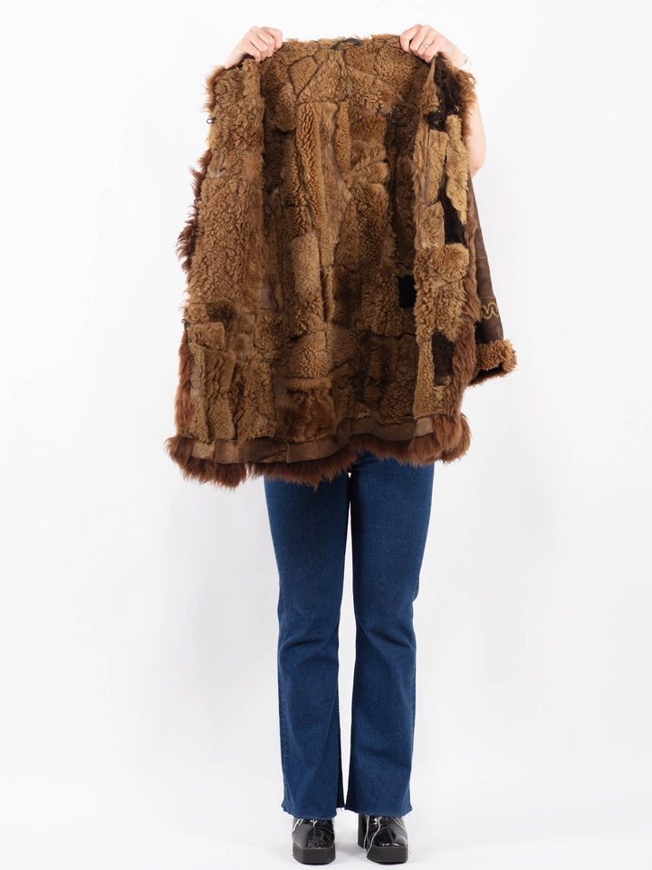Vintage 70's Penny Lane Sheepskin Coat Genuine Shearling Hooded Brown Suede