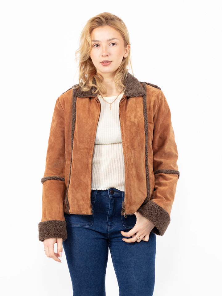 Vintage 90's Penny Lane Suede Sherpa Jacket in Brown