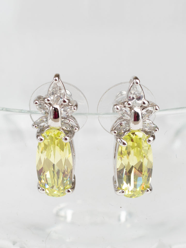 Vintage 90s Sterling Silver Peridot-Colored Necklace & Earrings Set