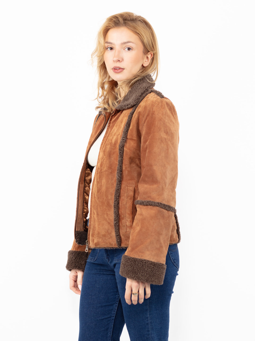 Vintage 90's Penny Lane Suede Sherpa Jacket in Brown