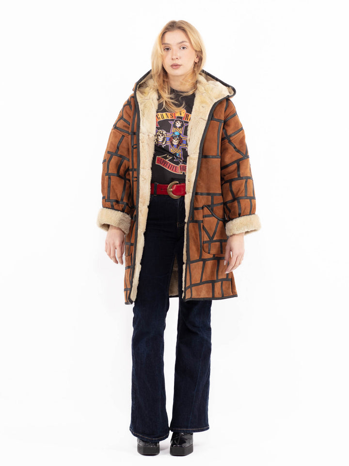 Vintage 90's Women Sheepskin Coat in Brown