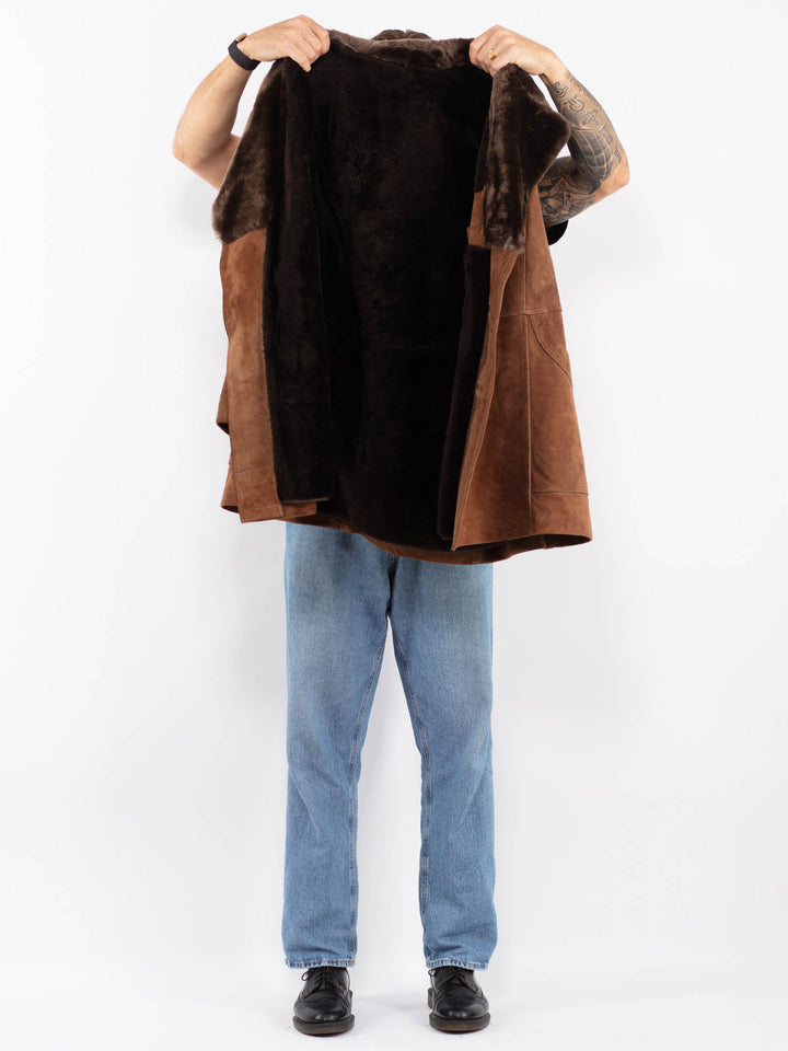 Vintage 70's Men Suede Sherpa Coat in Brown