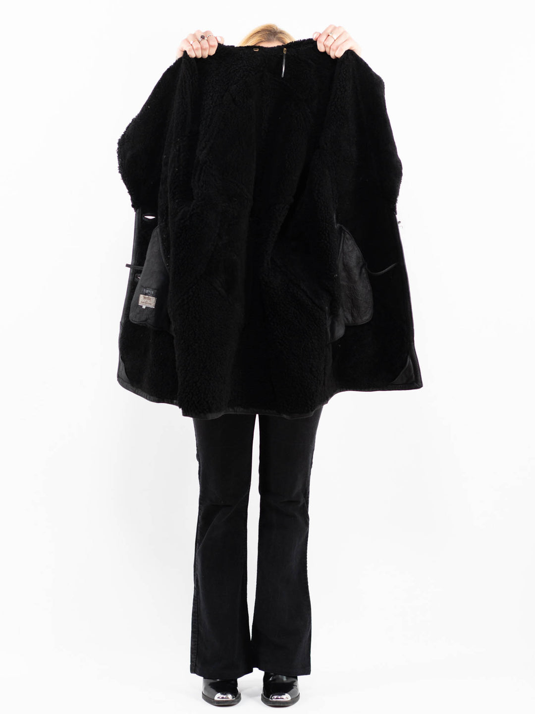 Vintage 90's Women Sheepskin Coat in Blue