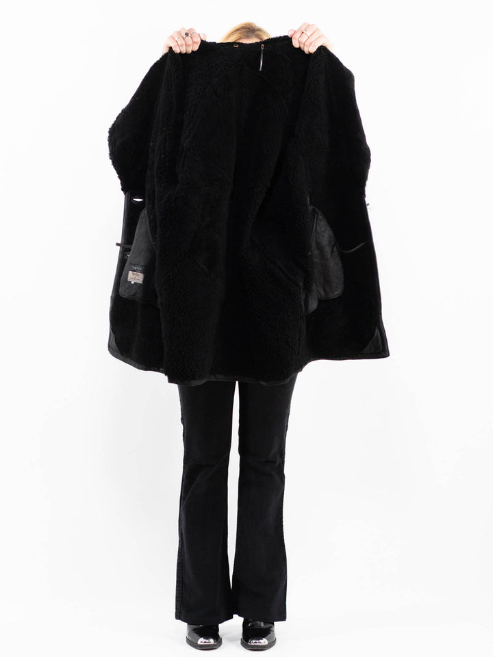 Vintage 90's Women Sheepskin Coat in Blue