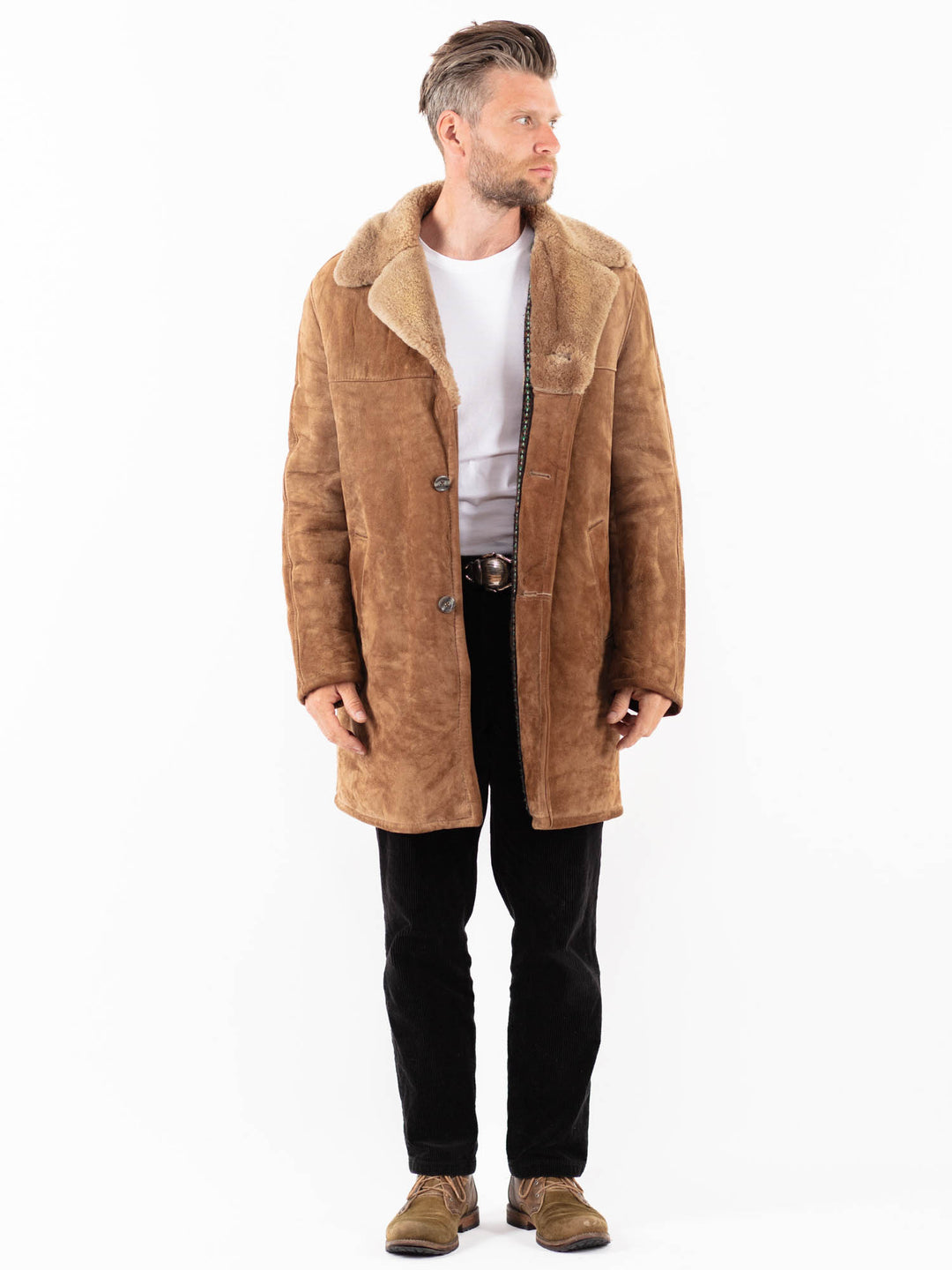 Vintage 70's Men Sheepskin Coat in Brown