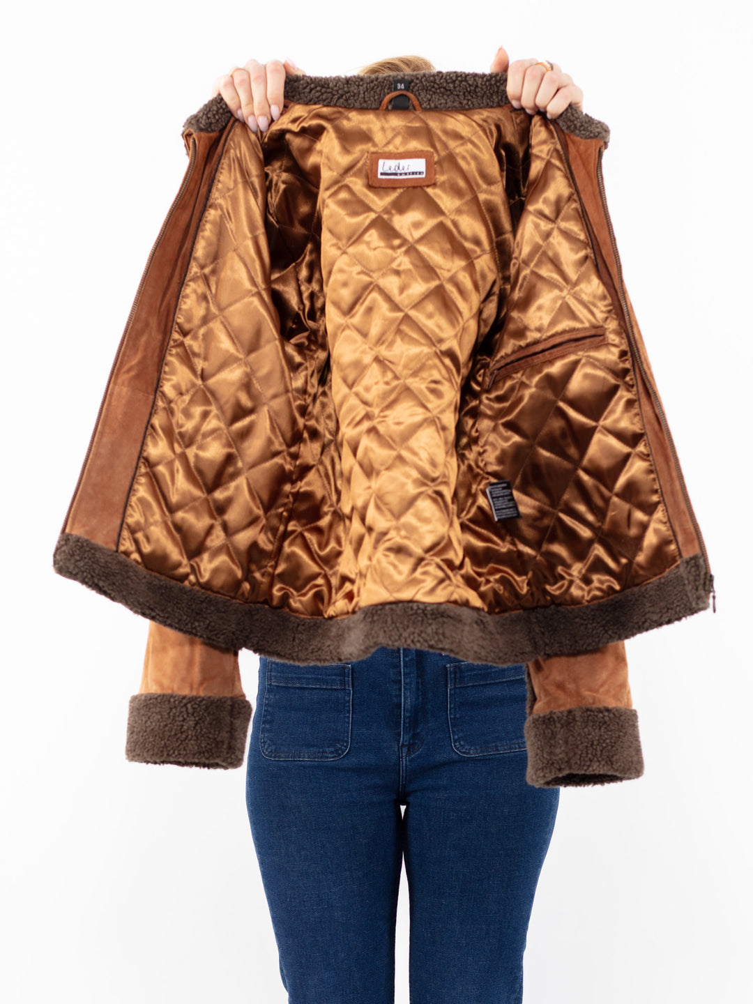 Vintage 90's Penny Lane Suede Sherpa Jacket in Brown